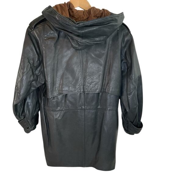 Vintage Hooded Cayenne 100% Leather Jacket 1990's Drawstring Waist SZ Small Men - Picture 2 of 12